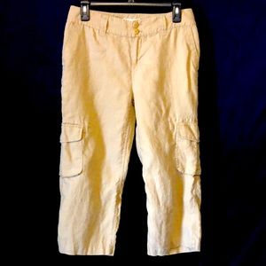 Coldwater Creek 100% Linen Khaki Capris. Tan Size 6.